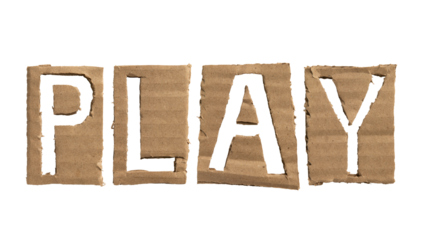 A word "PLAY" cut out from a cardboard