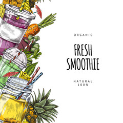 Vector vertical seamless border with a place for text and with fruit and vegetable smoothies