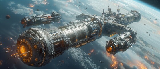 Futuristic Space Station Orbiting Alien World - ultrawide wallpaper