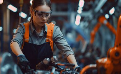 Mastering Machinery: Confident Female Worker in Automotive Manufacturing - 785168088
