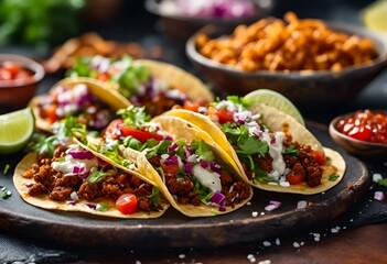 AI generated illustration of various Mexican dishes, including tacos - obrazy, fototapety, plakaty