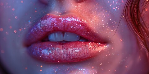 AI-generated illustration of a woman's lips with beautiful glitter lipstick - obrazy, fototapety, plakaty
