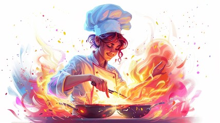 A young chef with magical cooking skills creating dishes that grant superpowers, serving them at a mystical banquet  isolated on white background clipart