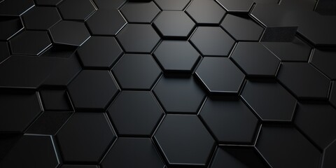 Gray dark 3d render background with hexagon pattern - obrazy, fototapety, plakaty
