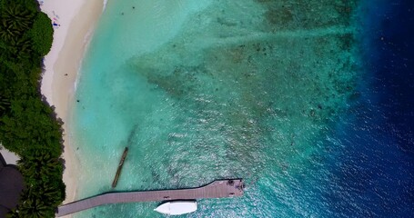 Aerial drone shot of a tropical untouched island with a pier in Southeast Asia and the ocean