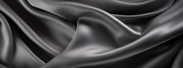 Dark gray silk satin in fabric texture with soft light for luxury and elegant background.