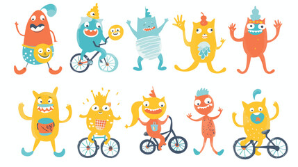 Cute simple shape child characters set. Funny playful