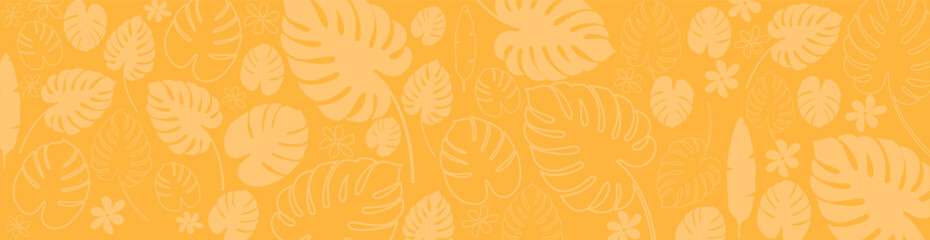Summer background with tropical leaves. Vector illustration in orange color