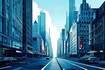 a animated modern digitalized city with huge buildings