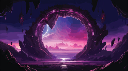 Fantasy magic portal. Space game gate on planet lands - obrazy, fototapety, plakaty