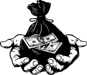 Money Hold Hands Grasping Money Bag Symbol Secure Wealth Money Bag in Hands Logo
