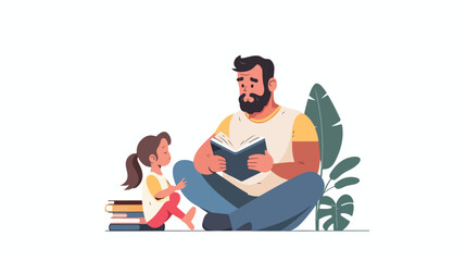 Father reading fairy tales. Man with book tell stry 