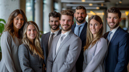 Obraz premium Confident business team smiling in a modern office environment