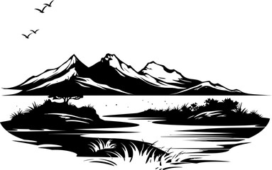 Mountain Majesty Seascape Sketch Logo Coastal Canvas Sketchy Landscape Icon