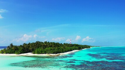 Beautiful view of a sea with an island on a sunny day in Asia
