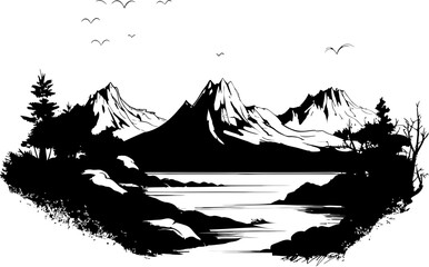 Coastal Canvas Mountain Seascape Logo Wilderness Wonders Sketchy Mountain Icon