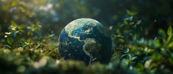 Obraz na płótnie Canvas A healthy globe nestled in nature, embodying our commitment to eco-friendly living and planetary health. Sustainable living for Earth Day. 