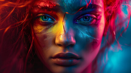 Vivid portrait of a person with exaggerated features enhanced by bright colors