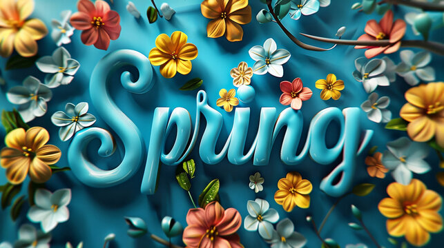 Captivating 3D spring text effect surrounded by beautiful flowers