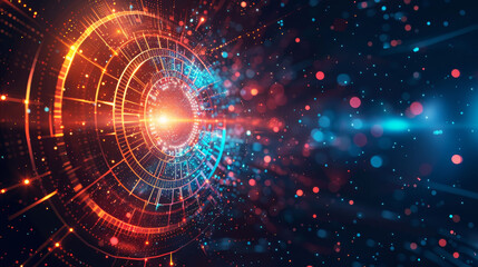Obraz premium Futuristic abstract technology background with glowing particles and radial lines