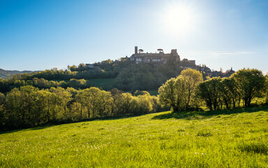 Fototapeta na wymiar Sunrise over the medieval fortified village of Turenne in the Correze department of France