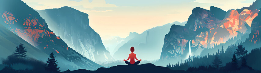 Meditative Solitude Sunset Mountainscape - obrazy, fototapety, plakaty