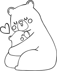 Retro Mothers Day Bear and baby outline coloring image 