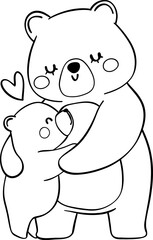 Retro Mothers Day Bear and baby outline coloring image 