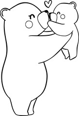 Retro Mothers Day Bear and baby outline coloring image 