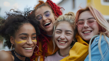 Multicultural Group of Young Women Sharing Hugs Outdoors