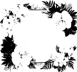 Fern Flourish Tropical Plant Emblem Hibiscus Hues Floral Boundary Design