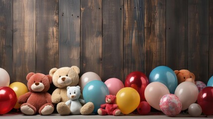 Obraz premium front view of children's day background with balloon and doll ornaments