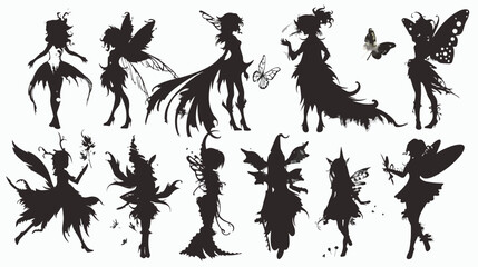 Fairy characters and its silhouette on white background