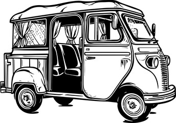 Cityscape Adventures Urban Rickshaw Emblem Metro Cruiser Tuk Tuk Vector Icon - obrazy, fototapety, plakaty
