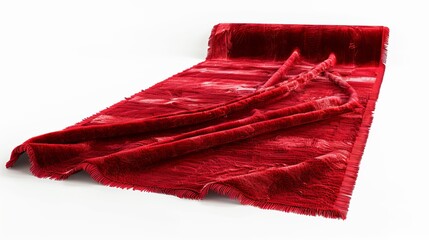 Red velvet flying carpet isolated against a white background