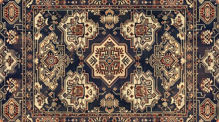 Seamless pattern featuring Caucasian-style antique rug motifs, suitable for various fabric and decor applications