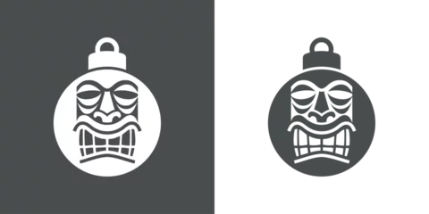 Fototapeten Navidad en Hawái. Logo con silueta de bola de navidad con  máscara tiki para tarjetas y felicitaciones © teracreonte