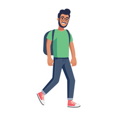Man with backpack. Concept of discovery, exploration, adventure tourism and travel or student. Flat vector illustration.
