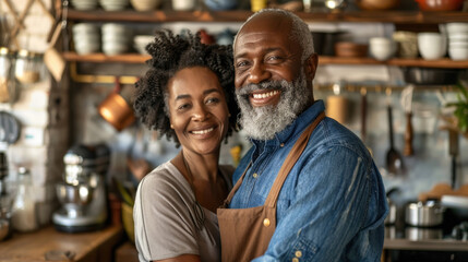 African American man and woman standing together in a kitchen, likely engaged in conversation or meal preparation