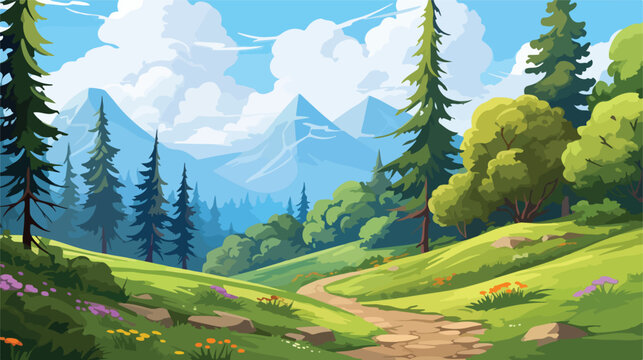 Forest cartoon landscape with walking path