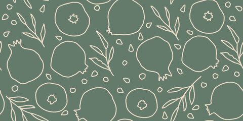 Vector seamless pattern with pomegranate fruits and seeds. Modern floral print. Seamless pattern. Hand drawn style.
- 785181467