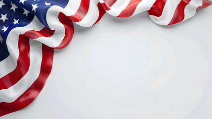 Fototapeta premium USA Flag Minimalist Design Waving American Banner with Empty Copy Space for Independence Day Background