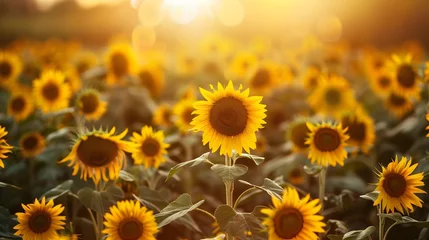 Fotobehang Warm Golden Hour Sunflower Field in Glowing Natural Splendor © R Studio