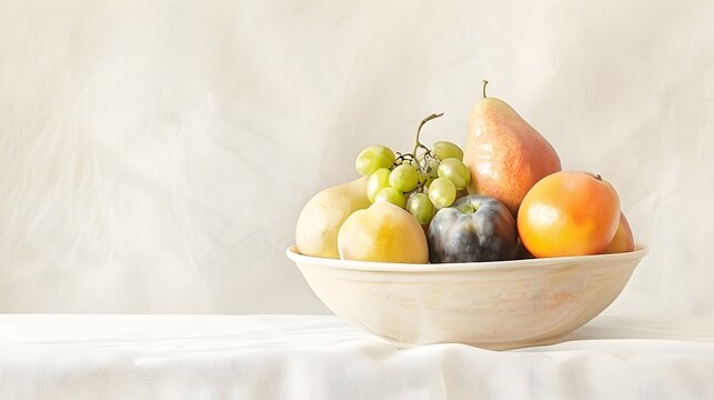A Bountiful Watercolor Still Life of Overflowing Fresh Fruit Symbolizing Nourishment and Abundance of the Spirit