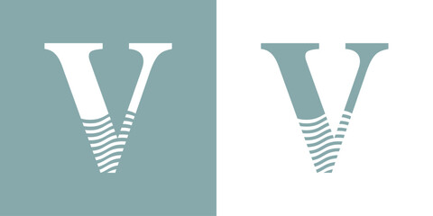 Logo Nautical. Letra inicial V con olas de mar - 785182481