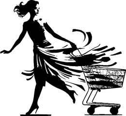 Couture Explorer Woman with Trolley Logo Design Vogue Voyager Shopping Cart Emblem