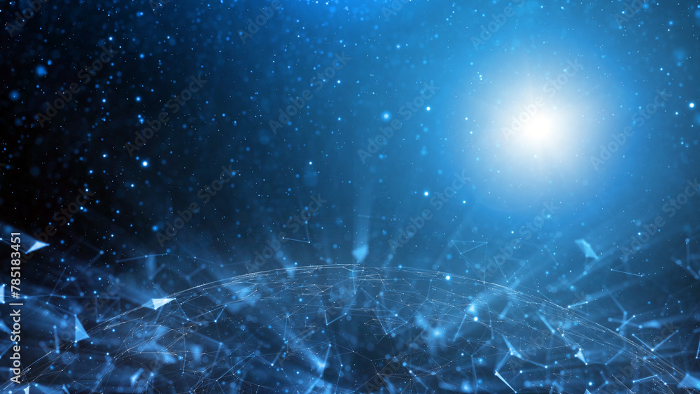 Aufkleber blue cyberspace network with geometric sphere. copy space illustration background with glow particle