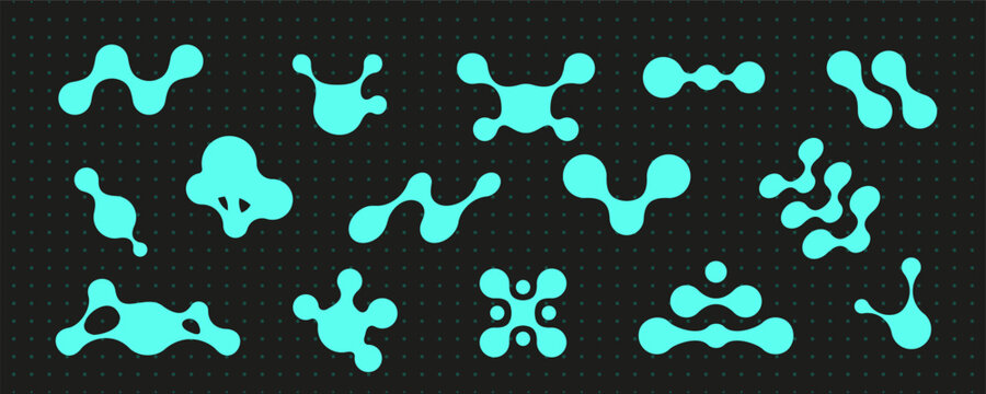 Modern techno rave aesthetic metaball icon, vintage streetwear y2k morph circle shape vector, retro abstract groovy blob dot collection, geometric blue neon design, space trippy 90s form graphic,