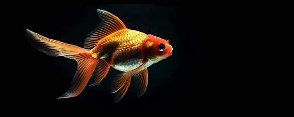 Fotobehang Goldfish swimming in dark water © connel_design