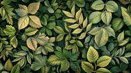 Botanical Illustrations: A photo of a detailed botanical illustration featuring a variety of leaves